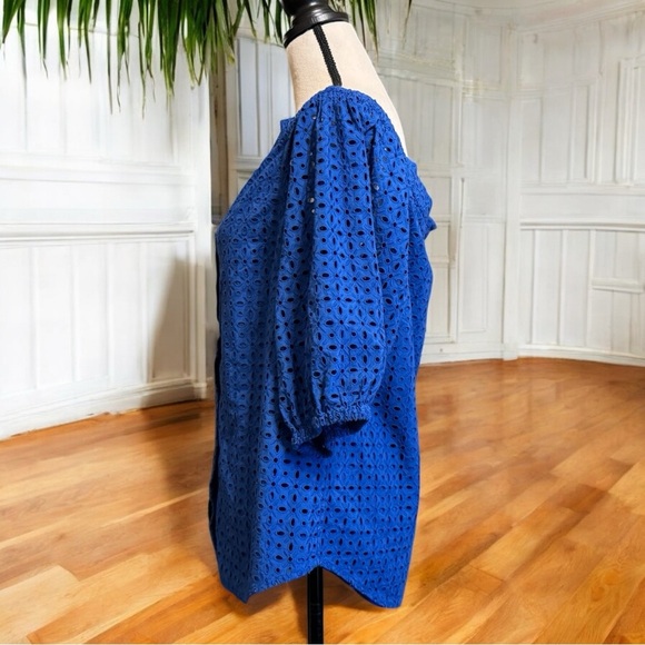 NWT Lauren Ralph Lauren Blue Eyelet Off-Shoulder Blouse - Size L - Picture 7 of 16